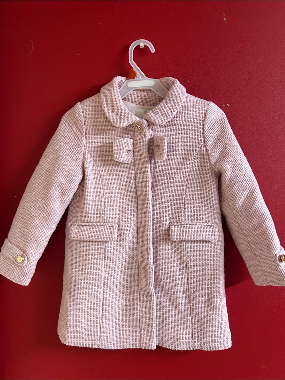 Edgehill Collection Girls' Light Pink Textured Bow-Front Pea Coat sz 4-5